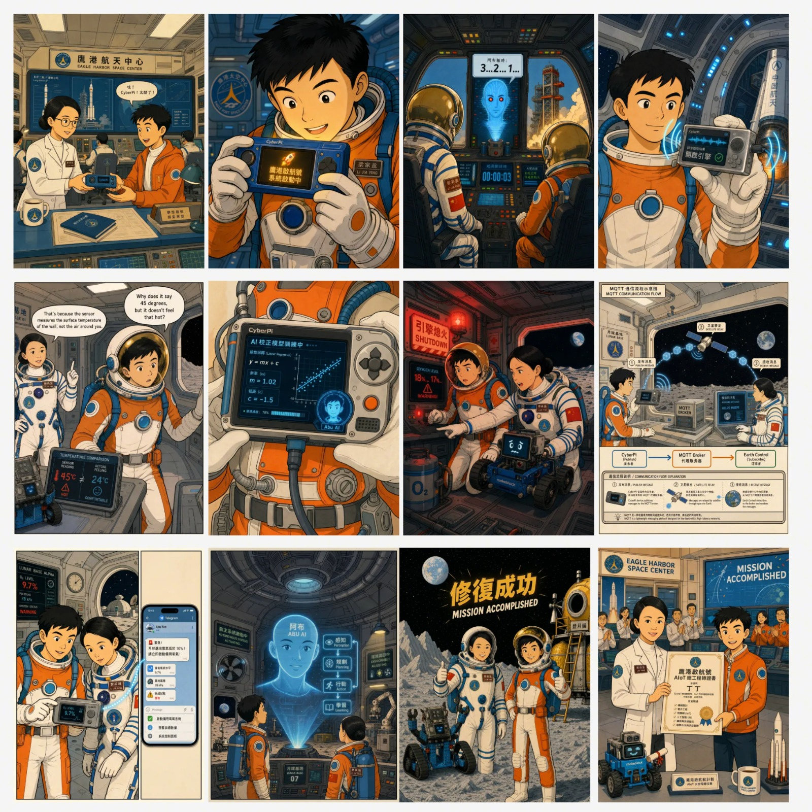 Astronaut comic storyboard for the lunar AIoT mission